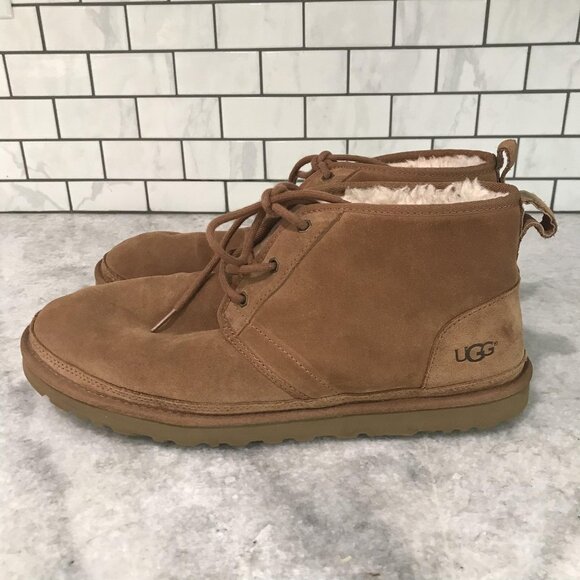 UGG Neumel Chukka Boots Mens Size 14 Chestnut Suede Sheepskin Shoes Waterproof - Picture 1 of 9